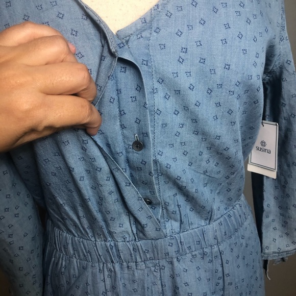 Susina V-Neck Stripe Chambray Romper - Picture 4 of 8